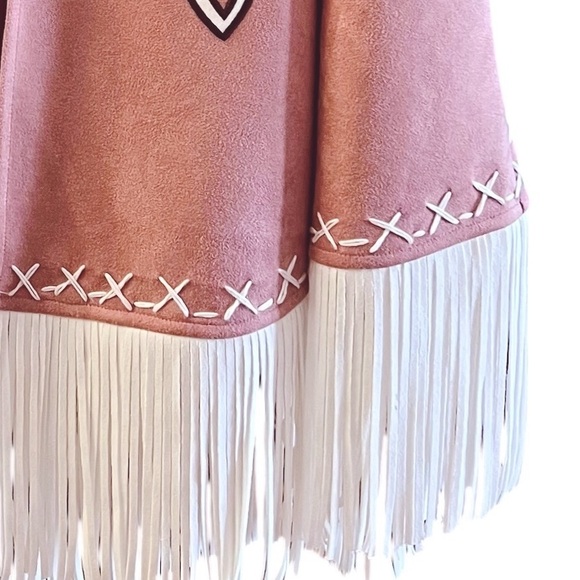 New blue b Light Pink Rose & White Whipstitch Fringe Trim Western Native Cape OS - Picture 5 of 14